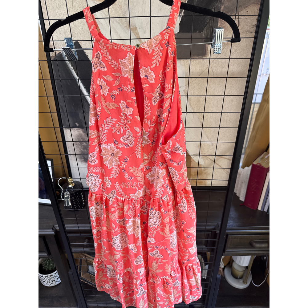 Vince Camuto Coral Floral Halter Midi Dress Size 14 in Orange - Picture 2 of 4